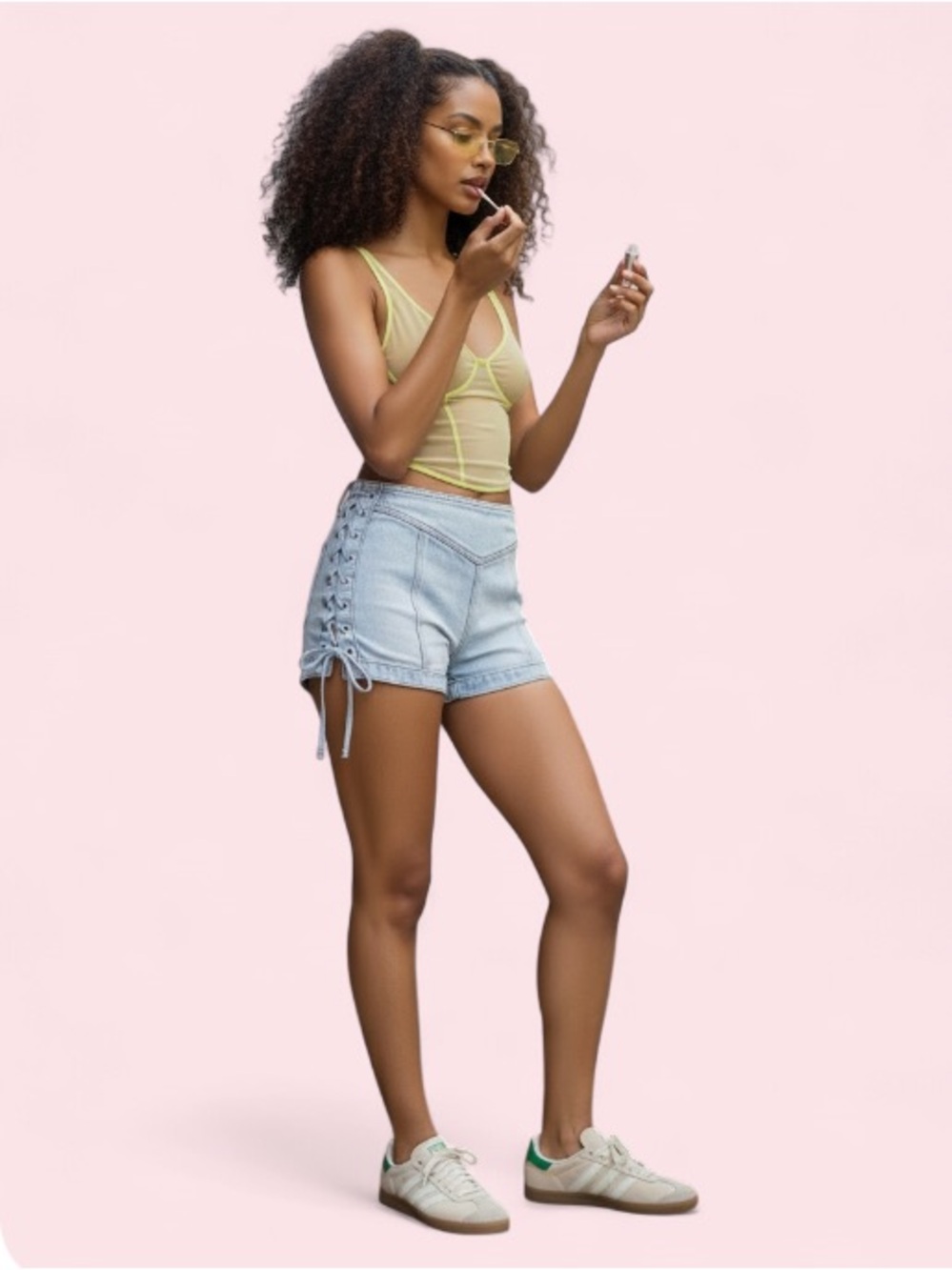 🆕🎗️Lace Up Denim Shorts PINK Victoria’s Secret Size 8 NWT